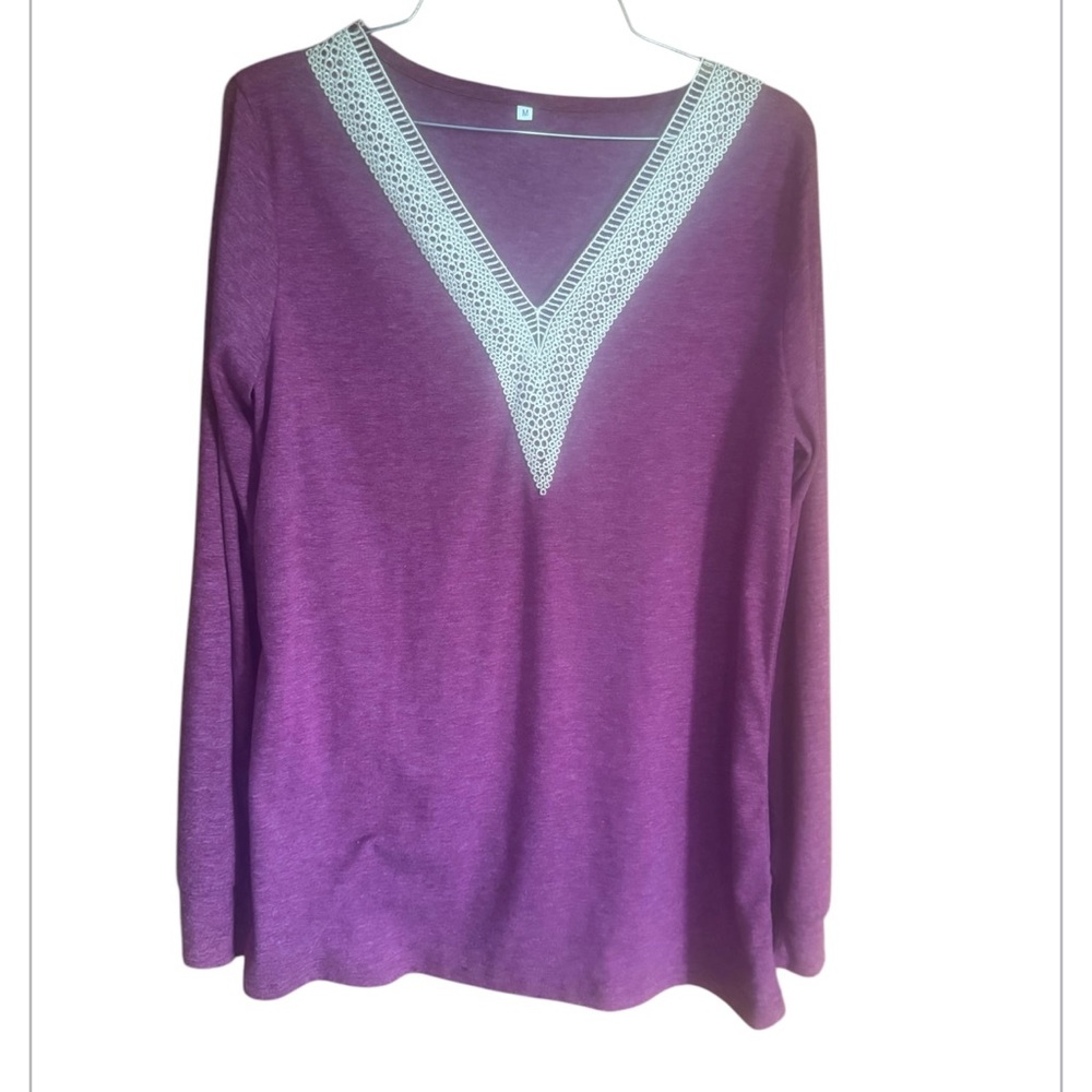 Purple V-Neck Long Sleeve Top